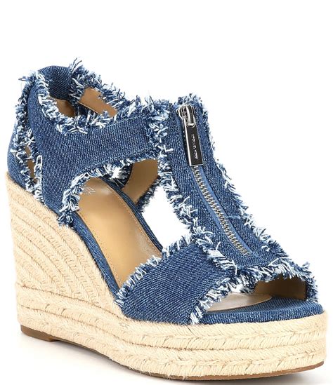 michael kors berkley t strap high block heel sandals|Michael Kors denim wedges.